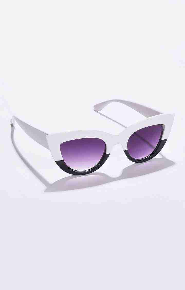 Women's Purple Lens White Cateye Sunglasses