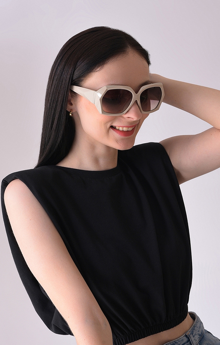 Women's Purple Lens White Oversized Sunglasses
