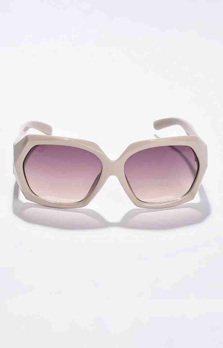 Women's Purple Lens White Oversized Sunglasses