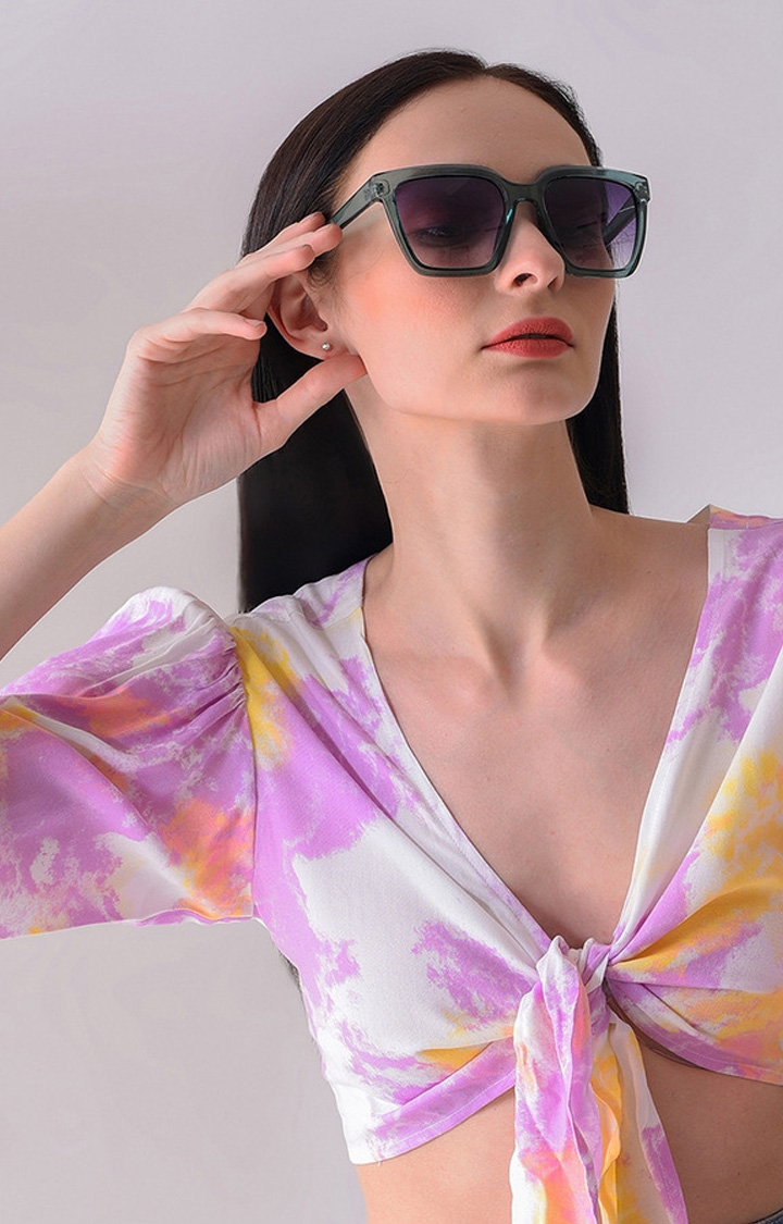 Women's Purple Lens Green Wayfarer Sunglasses