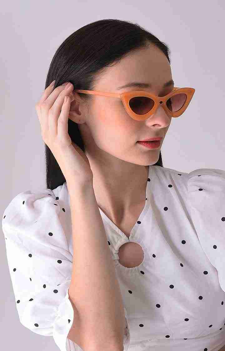 Women's Brown Lens Orange Cateye Sunglasses