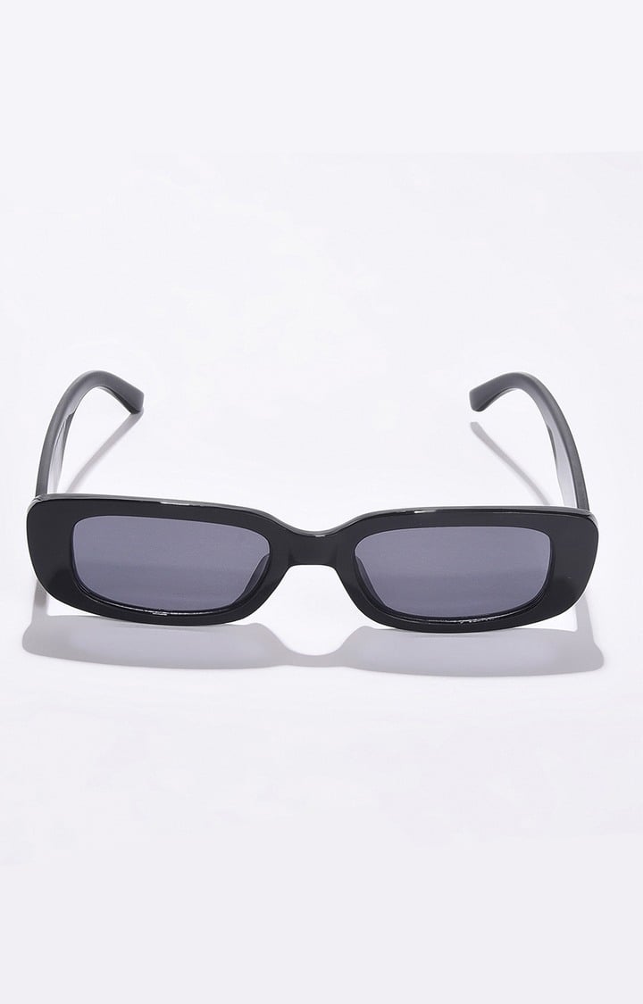Women's Black Lens Black Rectangle Sunglasses