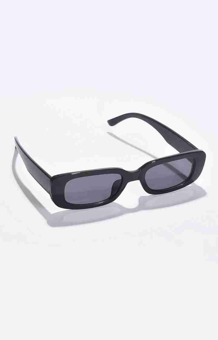 Women's Black Lens Black Rectangle Sunglasses
