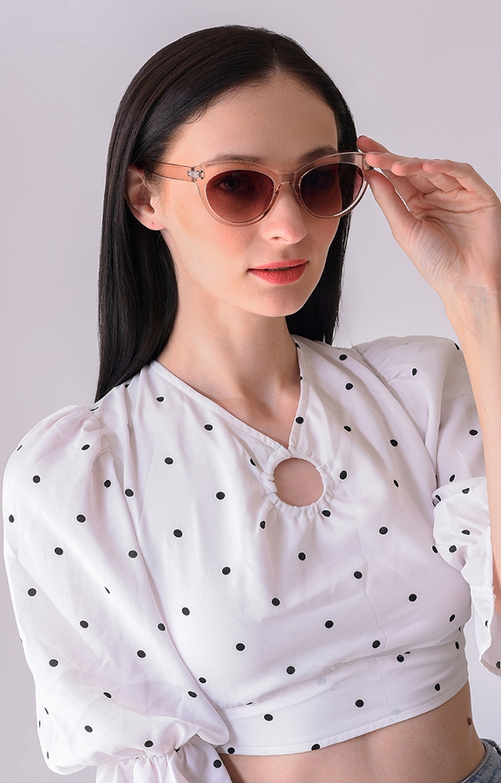 Women's Brown Lens White Cateye Sunglasses