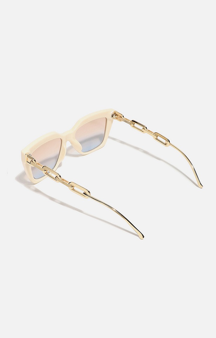 Women's White Frame Gold stem Cat eye Sunglasses