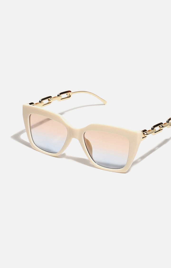 Women's White Frame Gold stem Cat eye Sunglasses