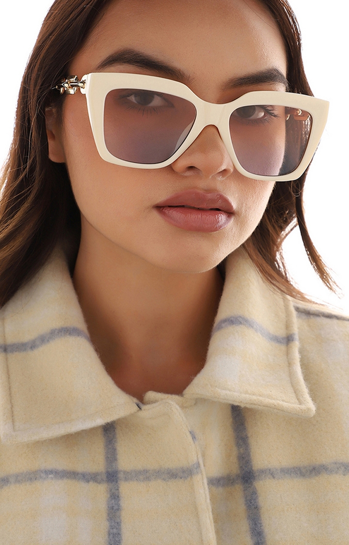 Women's White Frame Gold stem Cat eye Sunglasses