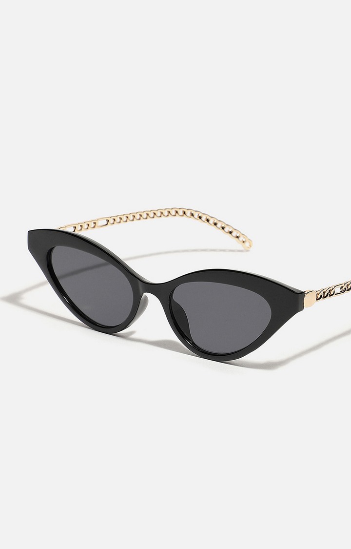Women's Black Lens Gold Cateye Sunglasses