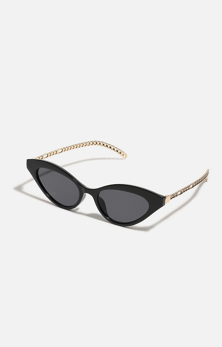 Women's Black Lens Gold Cateye Sunglasses
