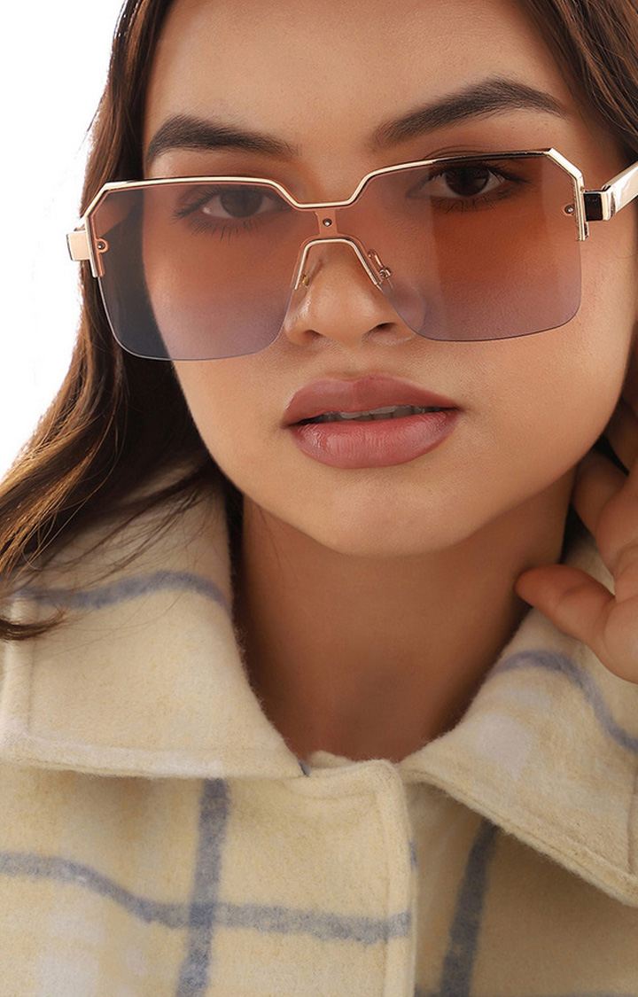 Women's Gold Rectangular Sunglasses