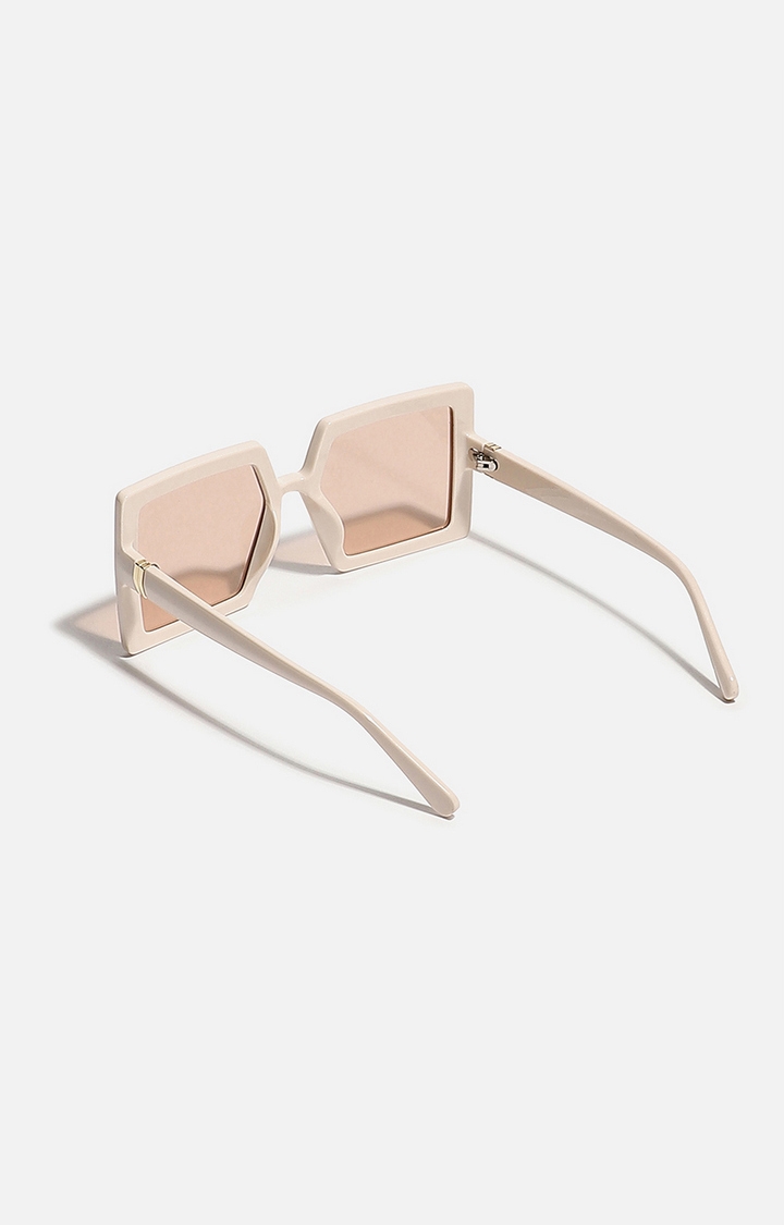 Women's Beige Rectangular Sunglasses