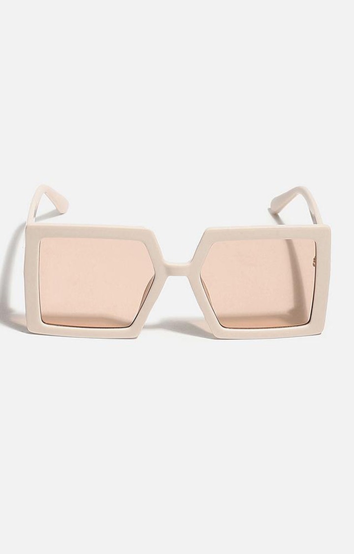 Women's Beige Rectangular Sunglasses