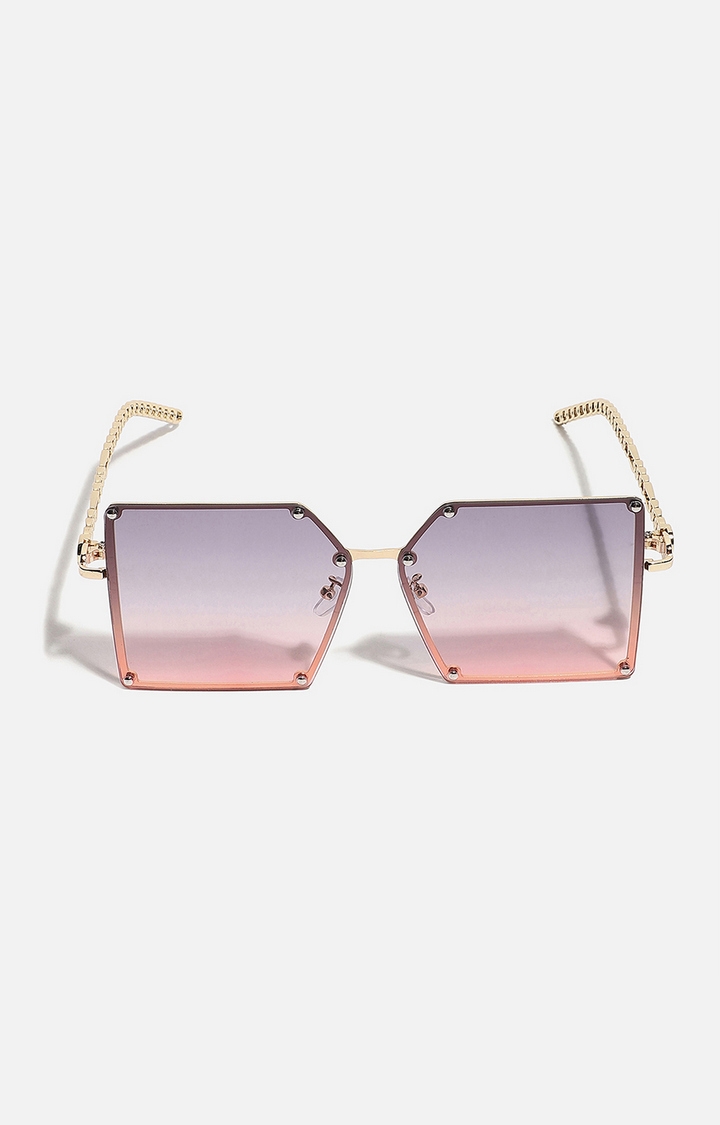 Women's Gold Rectangular Sunglasses