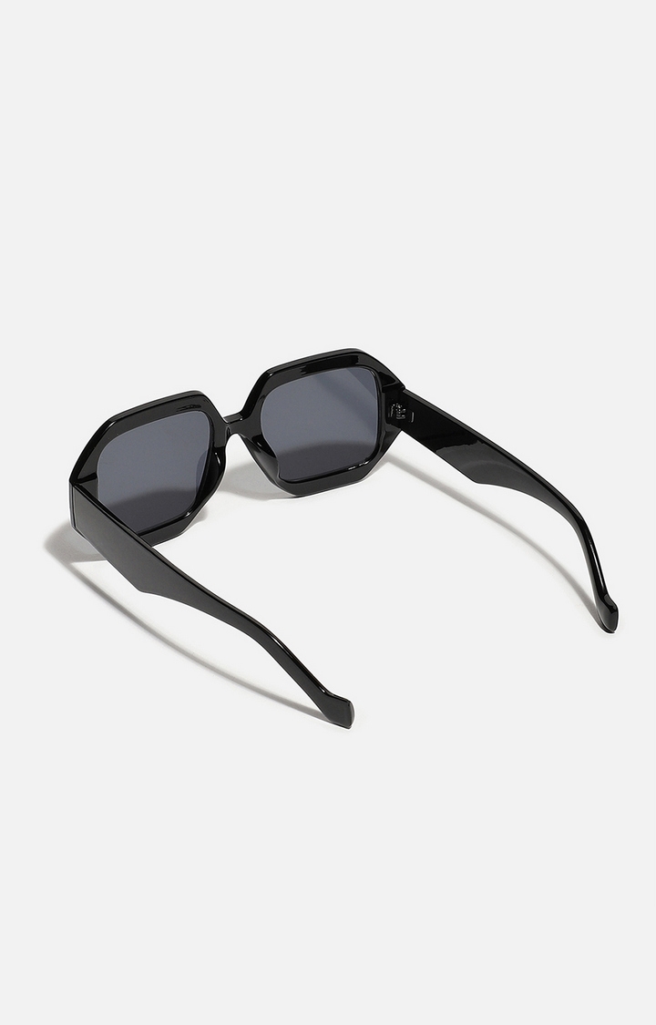 Women's Black Hexagonal Sunglasses
