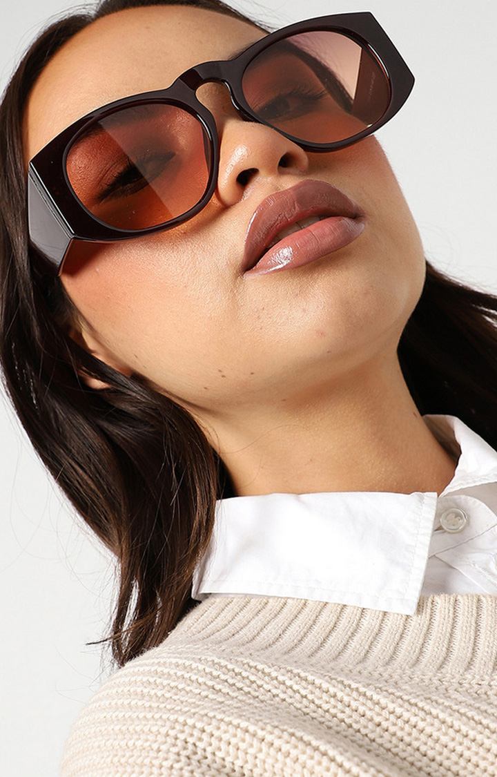 Women's Tinted Lens Black & Wine Colour frame Oversized Sunglasses