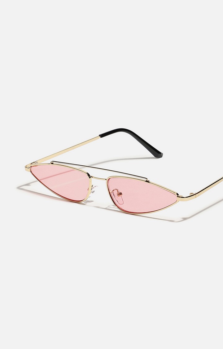 Women's Pink Lens Gold Cateye Sunglasses