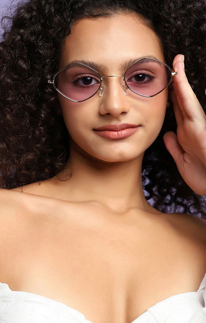 Women's Gold Frame Lavender Retro Sunglasses