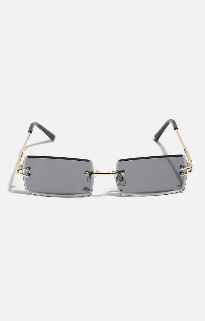 Unisex Black Rectangular Sunglasses