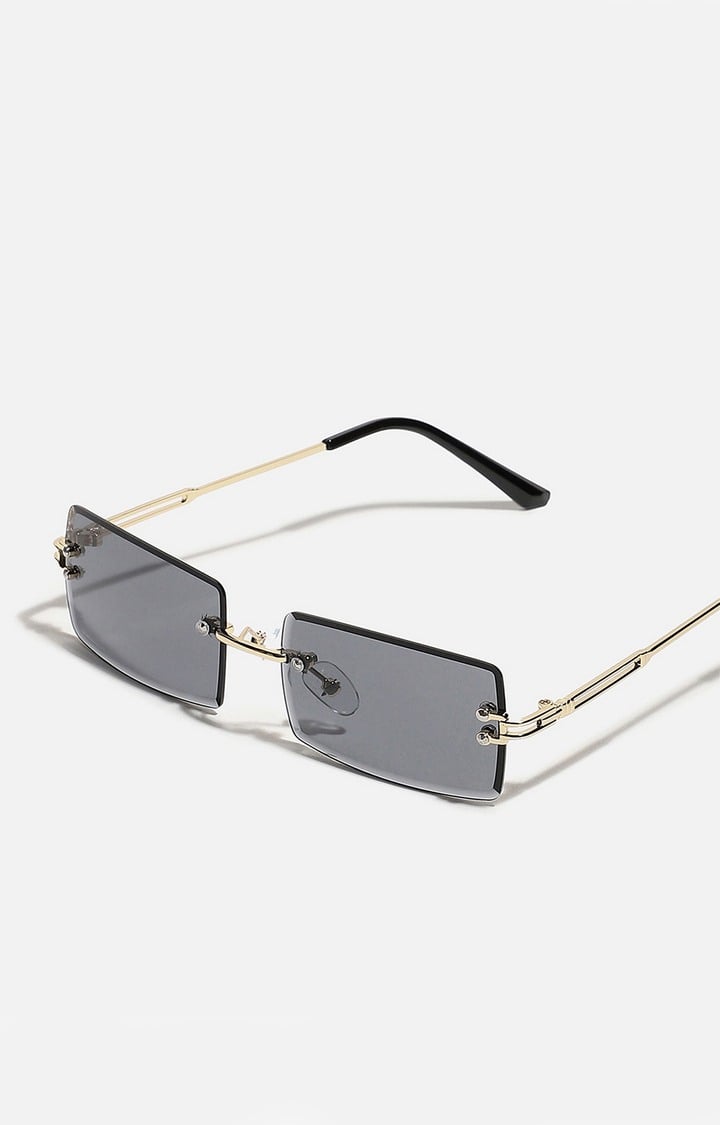 Unisex Black Rectangular Sunglasses