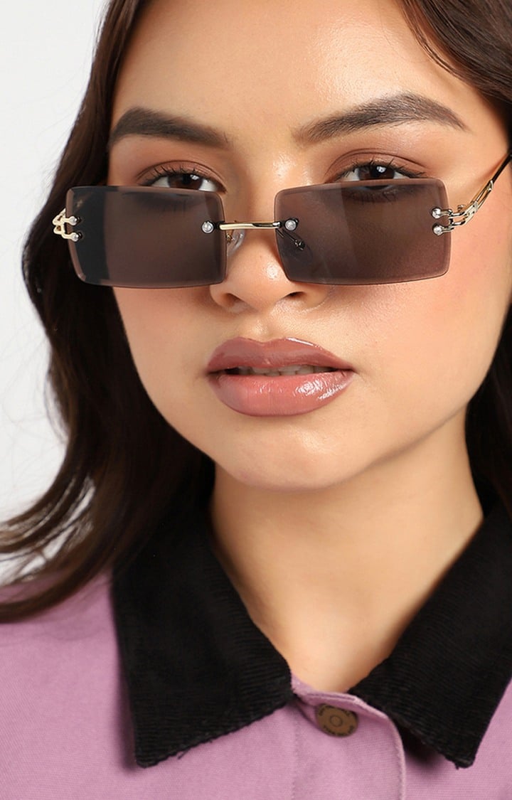 Unisex Black Rectangular Sunglasses