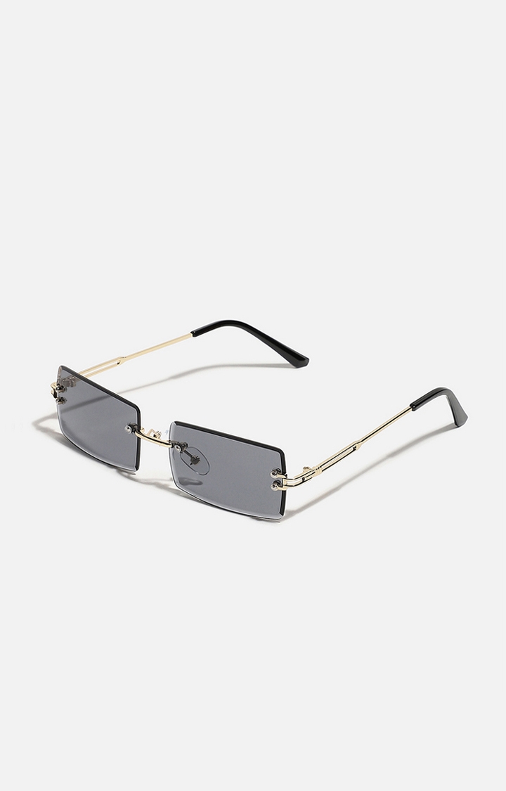 Unisex Black Rectangular Sunglasses