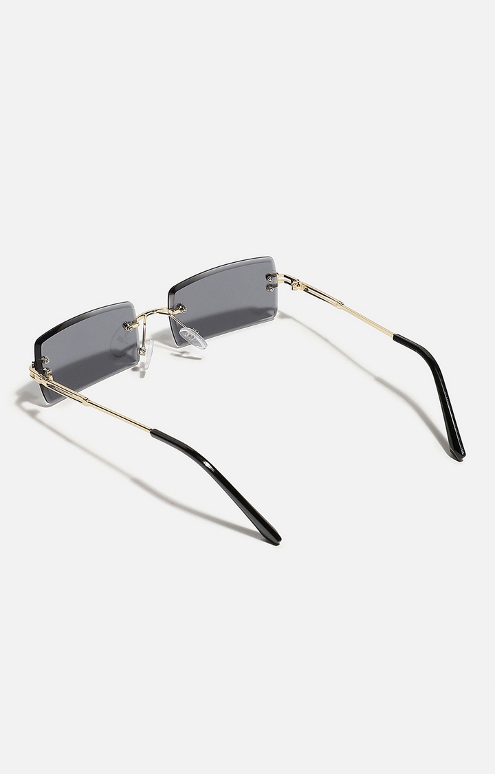 Unisex Black Rectangular Sunglasses