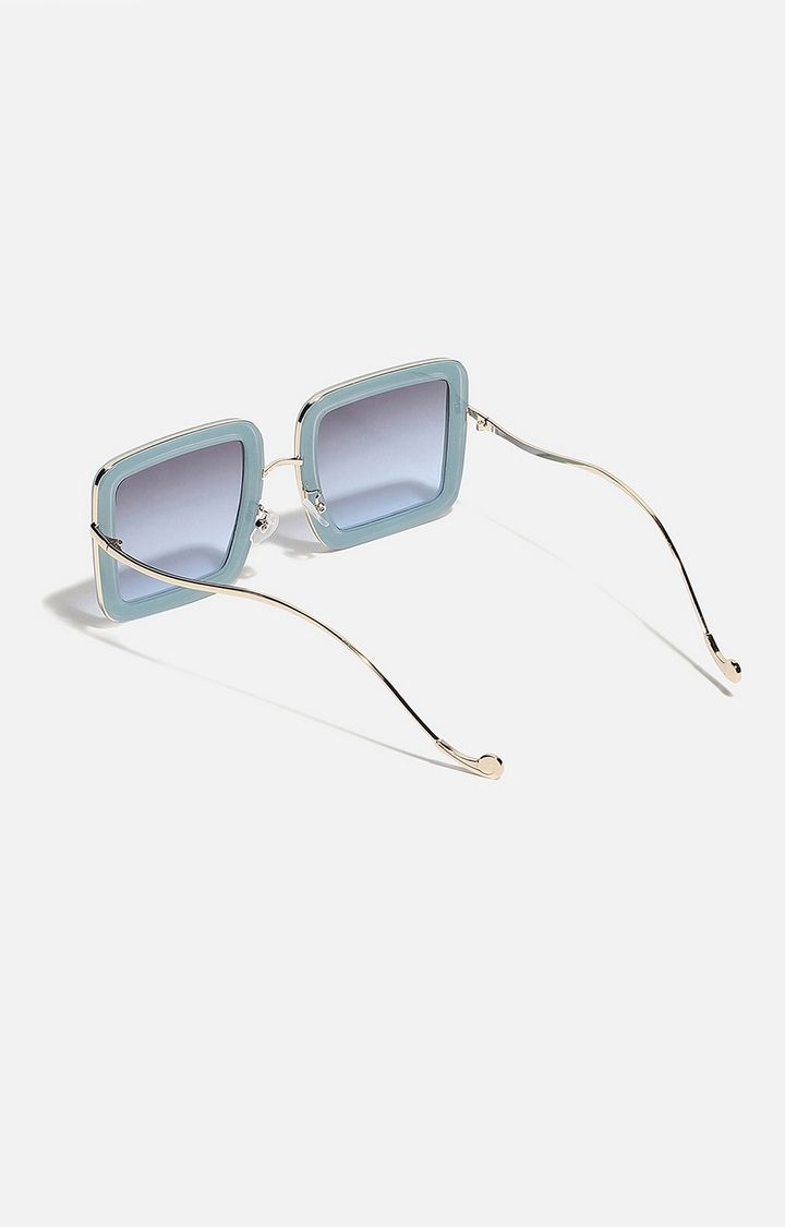 Women's Blue & Gold Rectangular Sunglasses