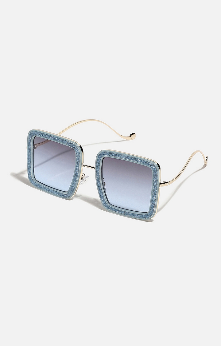 haute sauce | Women's Blue & Gold Rectangular Sunglasses