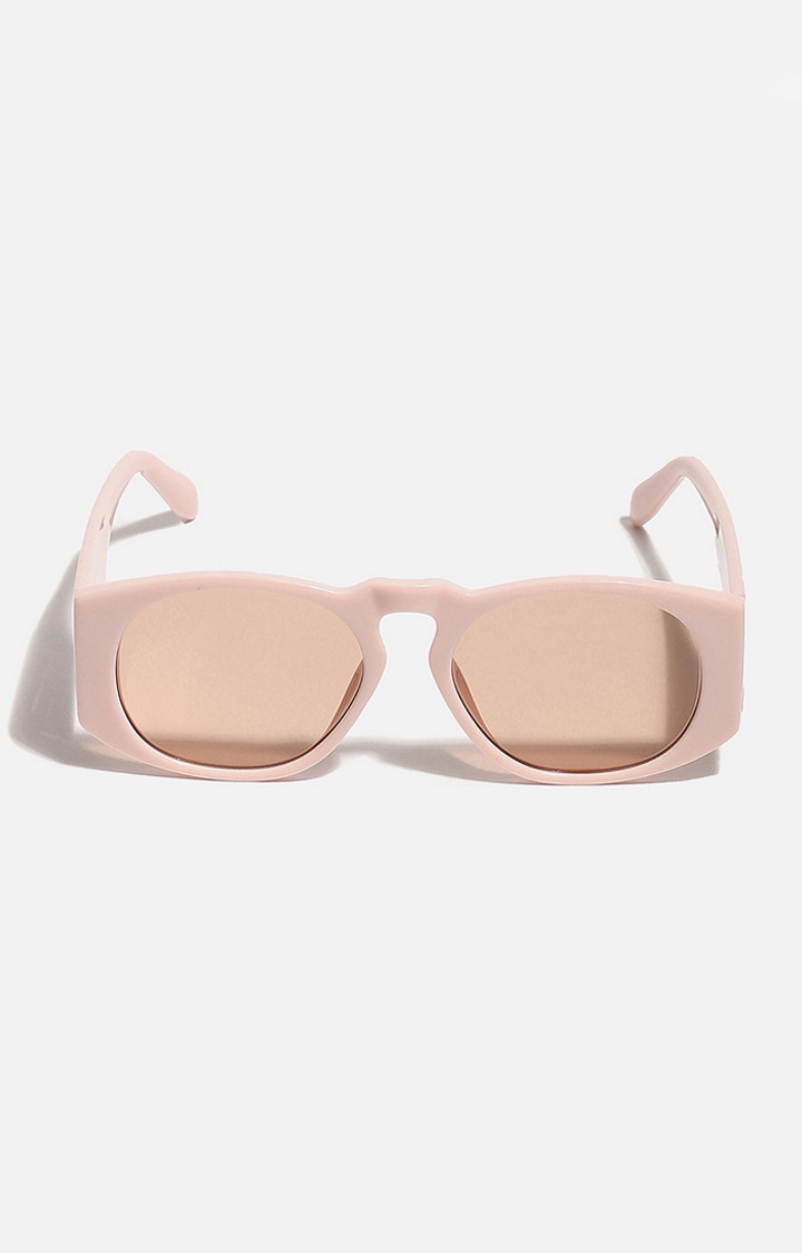 Women's Brown Lens Baby Pink Shield Sunglasses