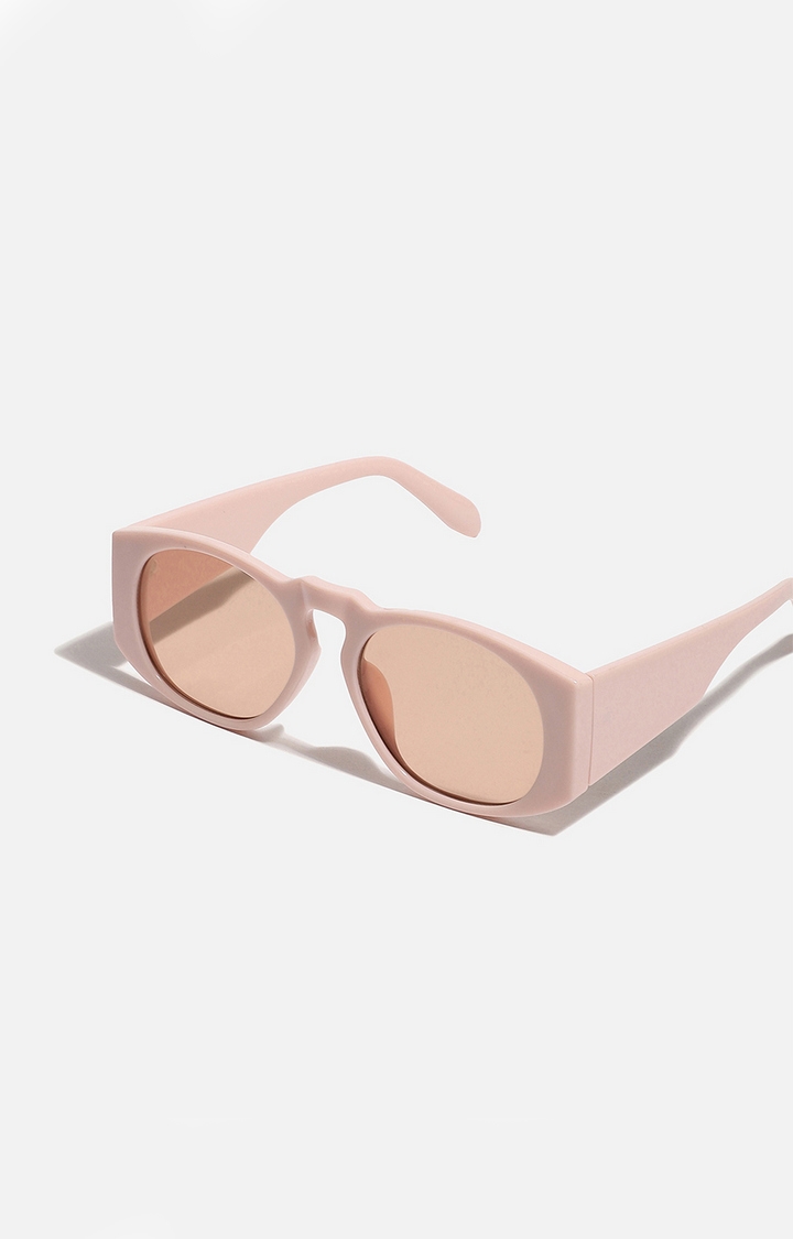 Women's Brown Lens Baby Pink Shield Sunglasses