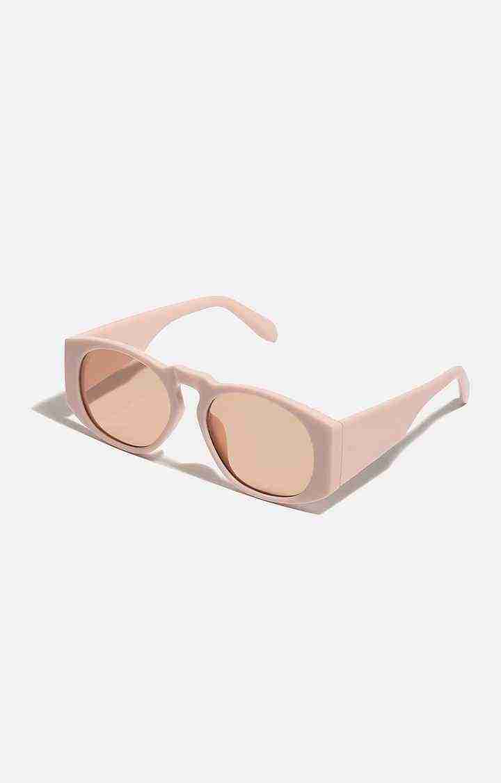 Women's Brown Lens Baby Pink Shield Sunglasses