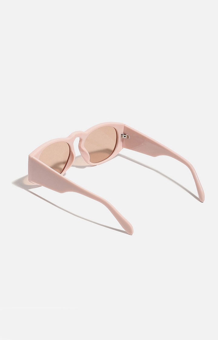Women's Brown Lens Baby Pink Shield Sunglasses