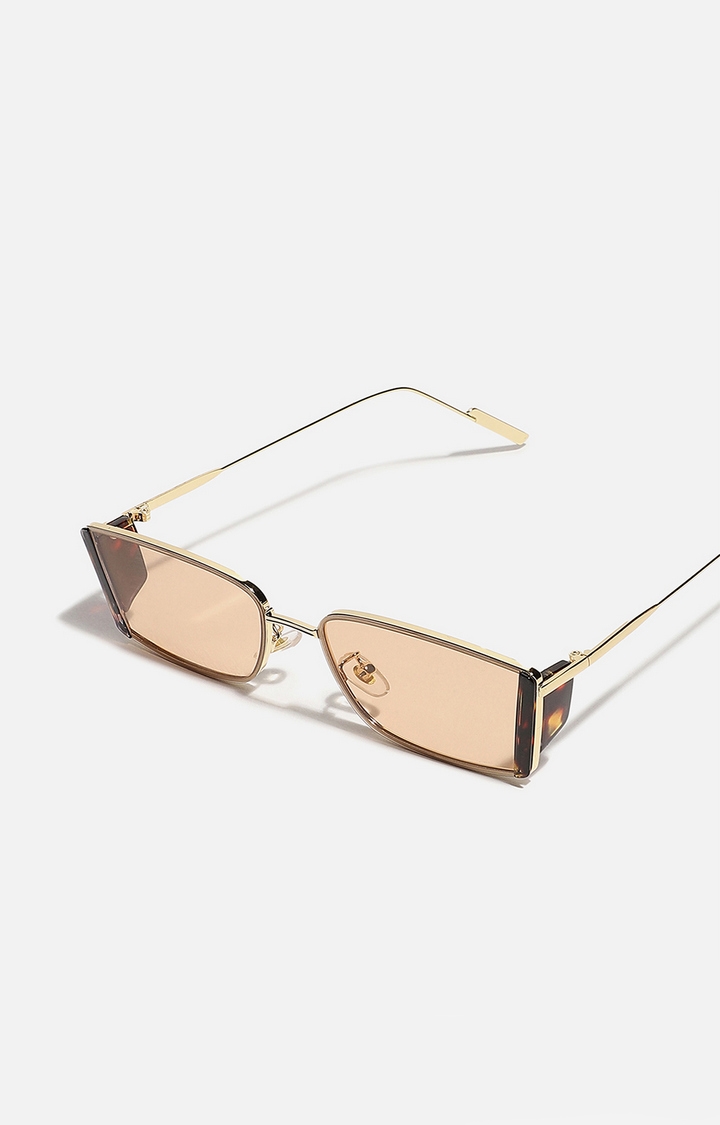 Unisex Brown & Gold Frame Retro Sunglasses