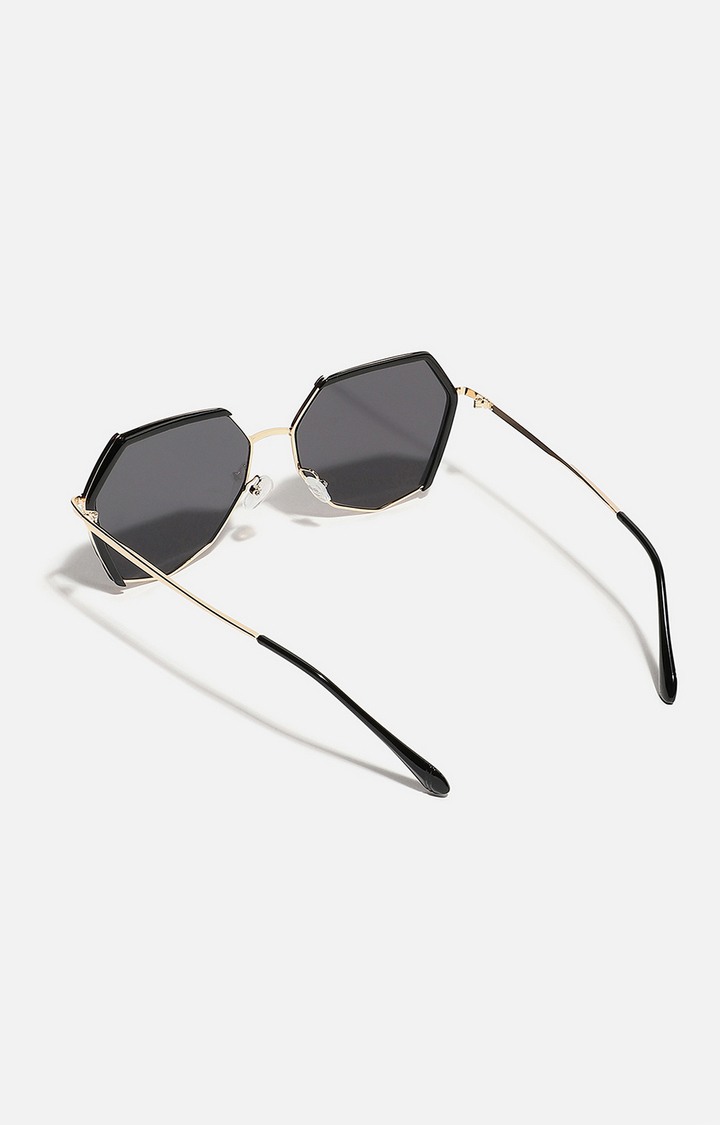 Women's Gold & Black Hexagonal Sunglasses