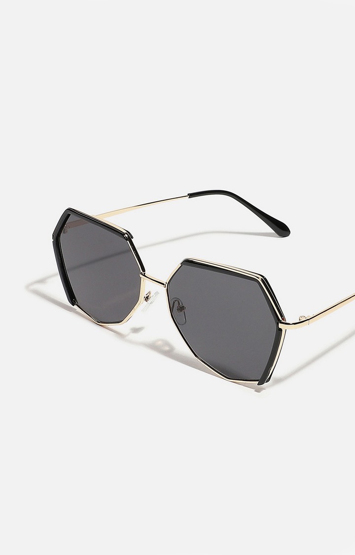 Women's Gold & Black Hexagonal Sunglasses