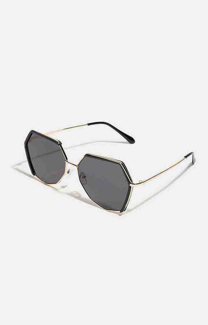 Women's Gold & Black Hexagonal Sunglasses