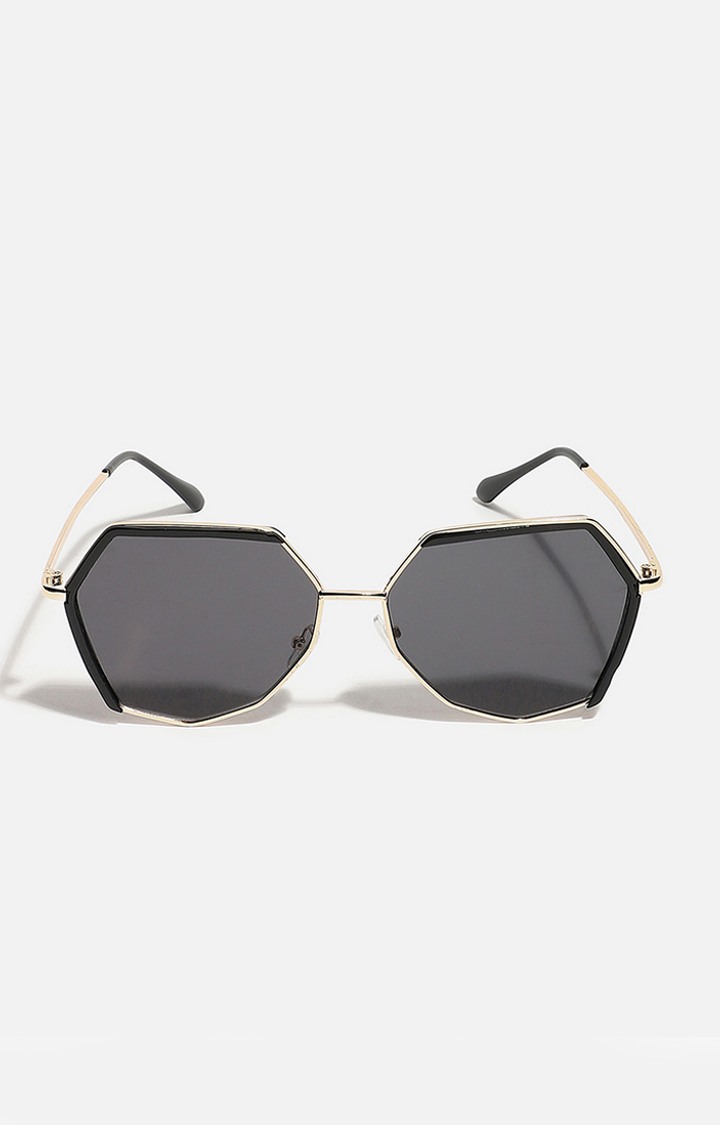 haute sauce | Women's Gold & Black Hexagonal Sunglasses