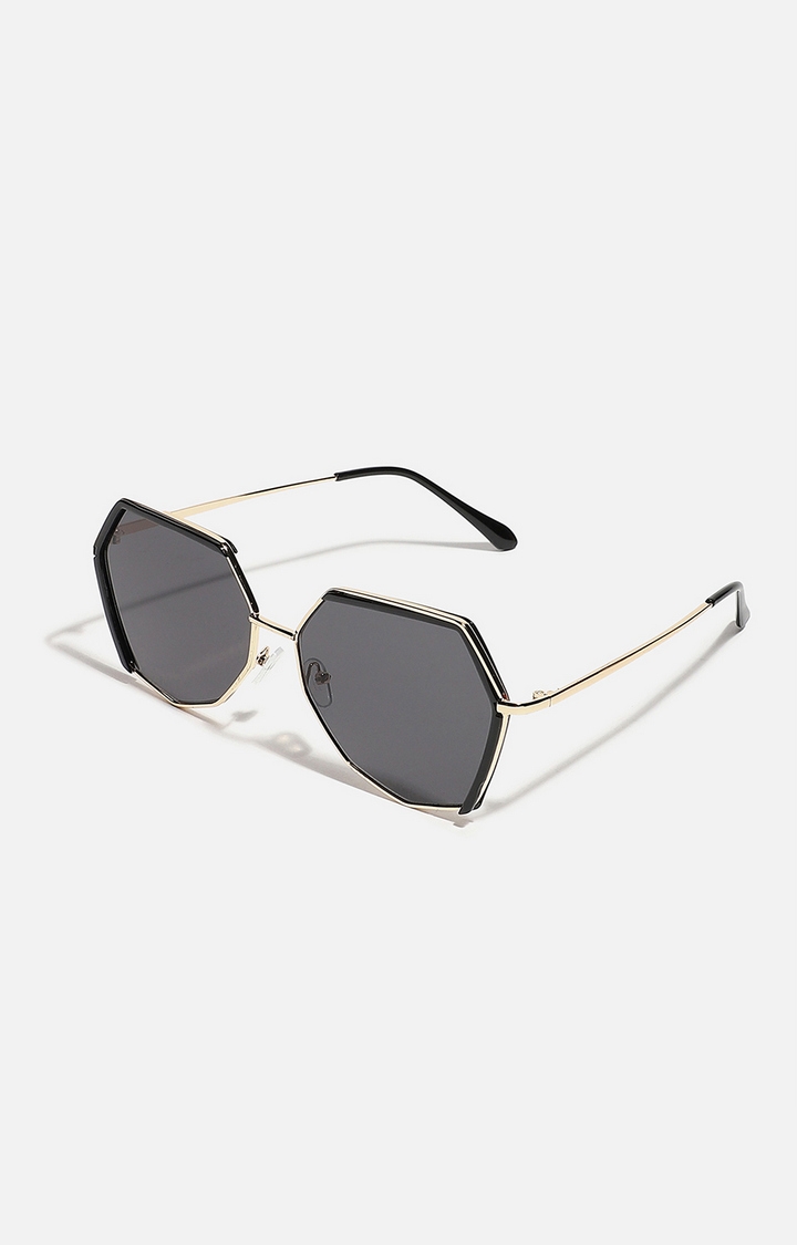 haute sauce | Women's Gold & Black Hexagonal Sunglasses