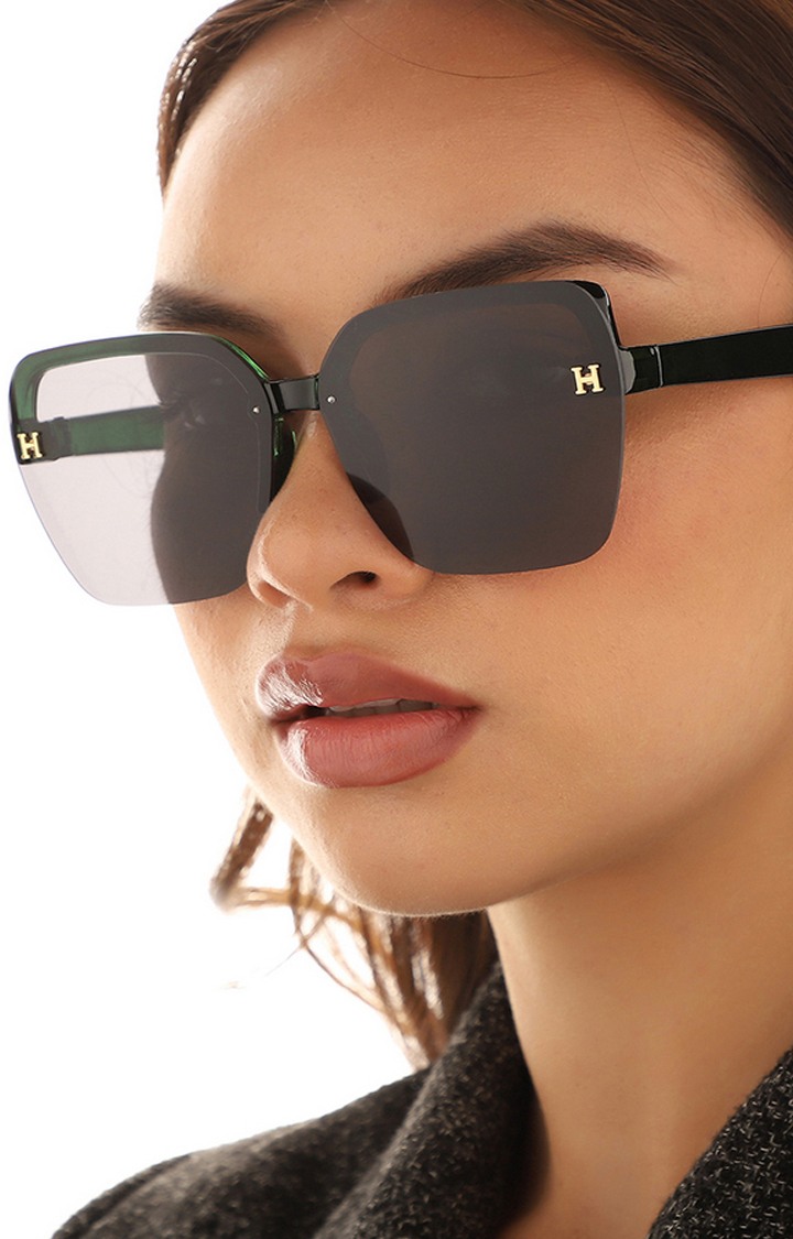 Women's Tinted Lens Black & Green frame Oversized Sunglasses