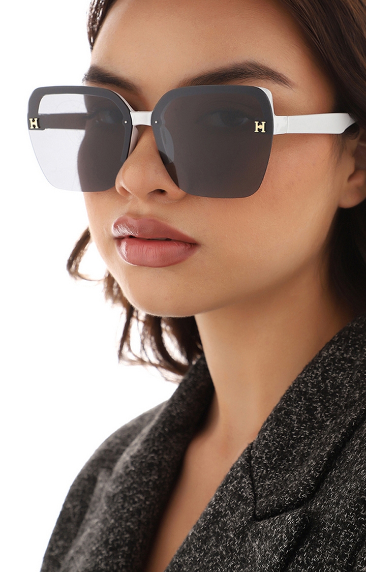 Women's Black Lens White Overized Sunglasses