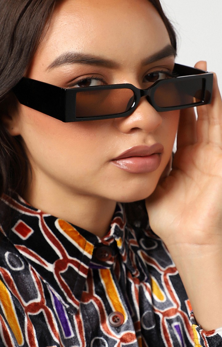 Women's Black Rectangular Sunglasses