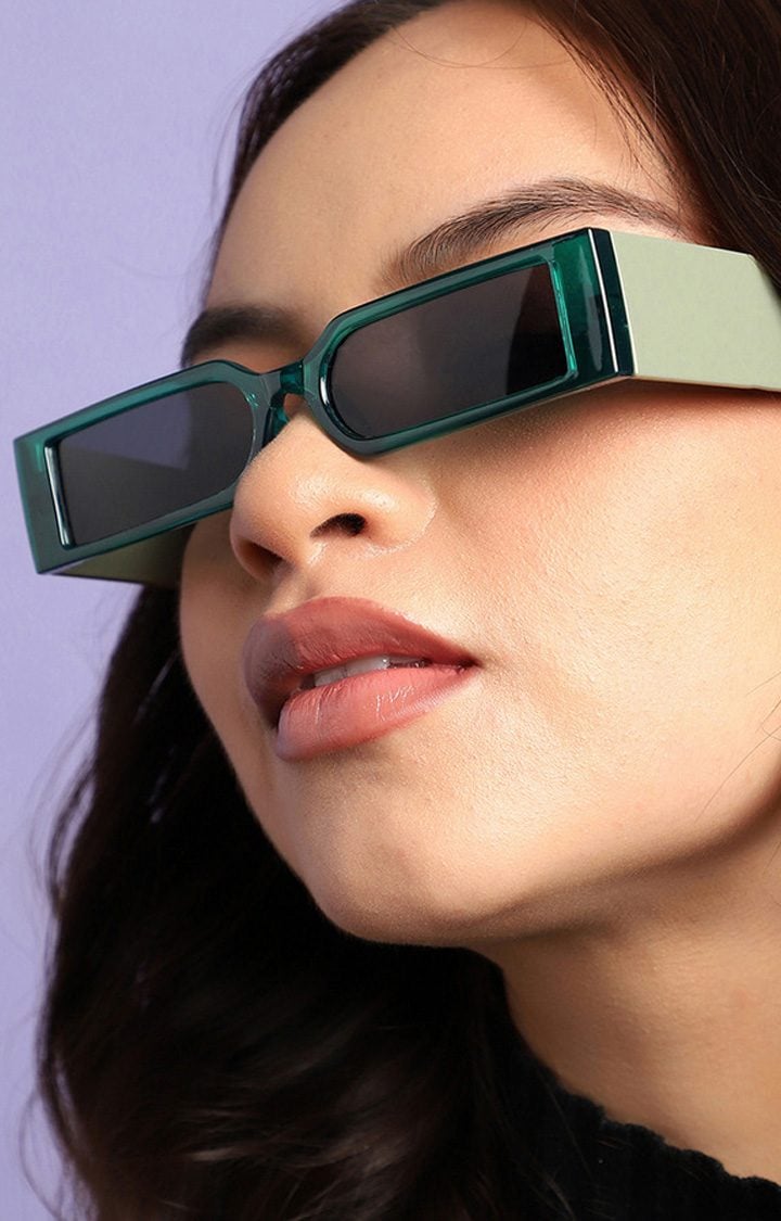 Women's Green Rectangular Sunglasses