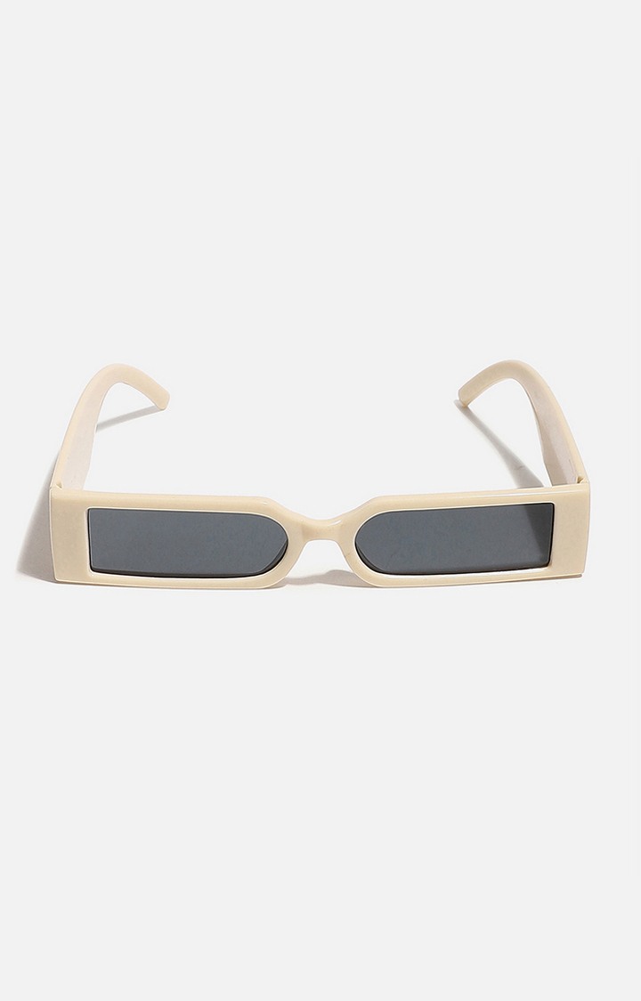 Women's Beige Rectangular Sunglasses