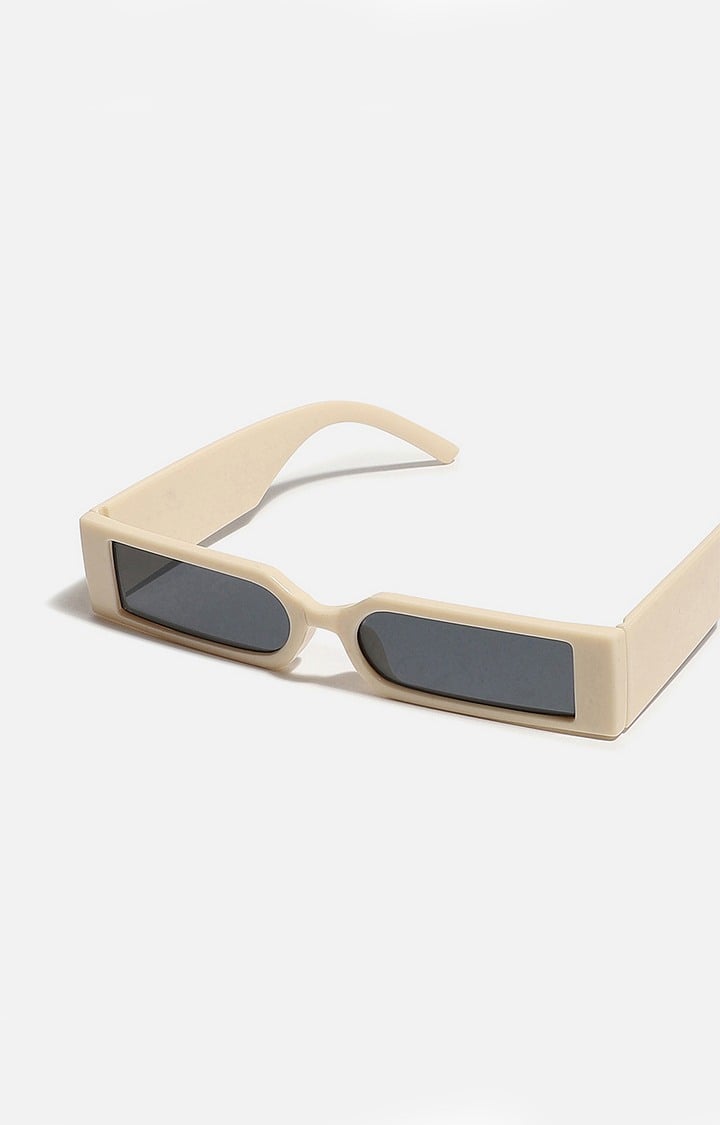 Women's Beige Rectangular Sunglasses