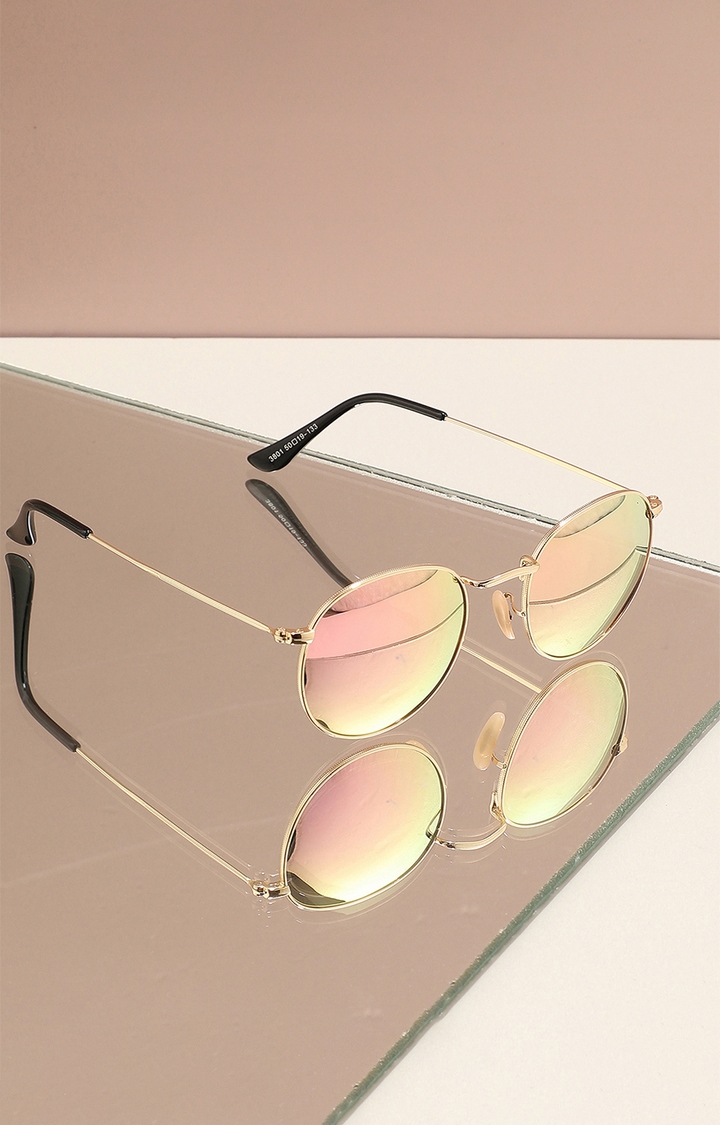Women's Pink Tinted Lens Gold frame Oversized Sunglasses