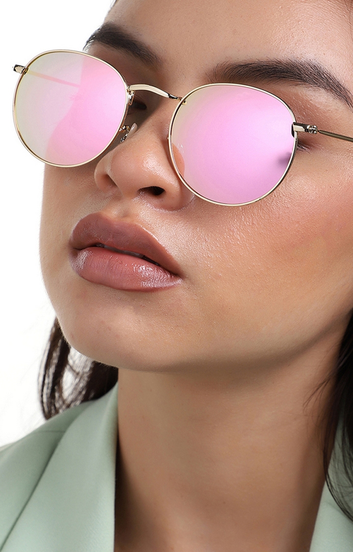 Women's Pink Tinted Lens Gold frame Oversized Sunglasses