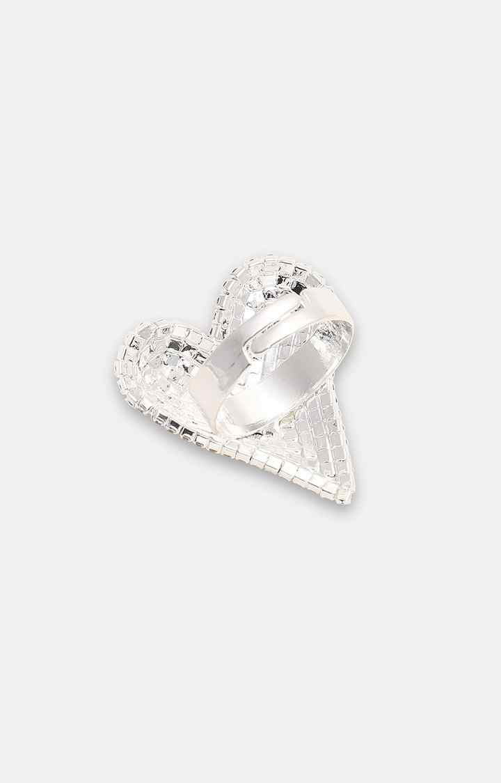 SOHI Silver-Plated White Artificial Stones-Studded Finger Ring