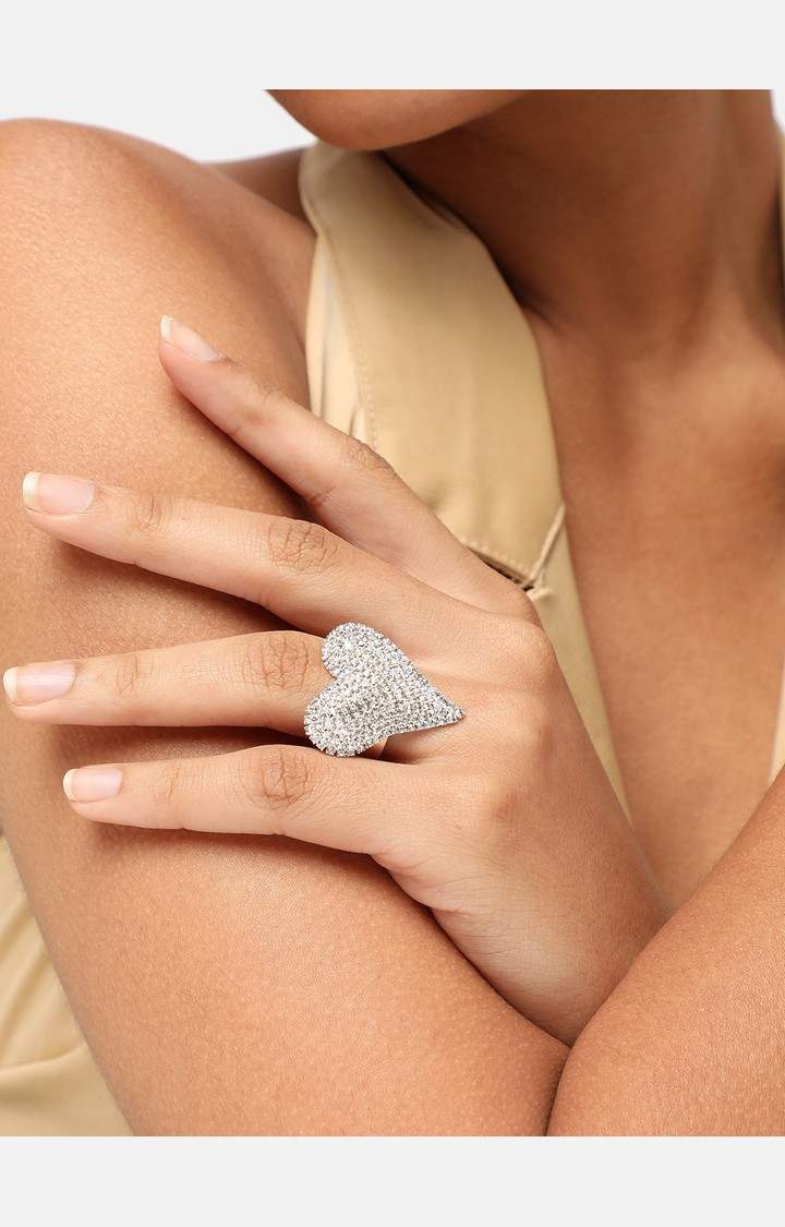SOHI Silver-Plated White Artificial Stones-Studded Finger Ring