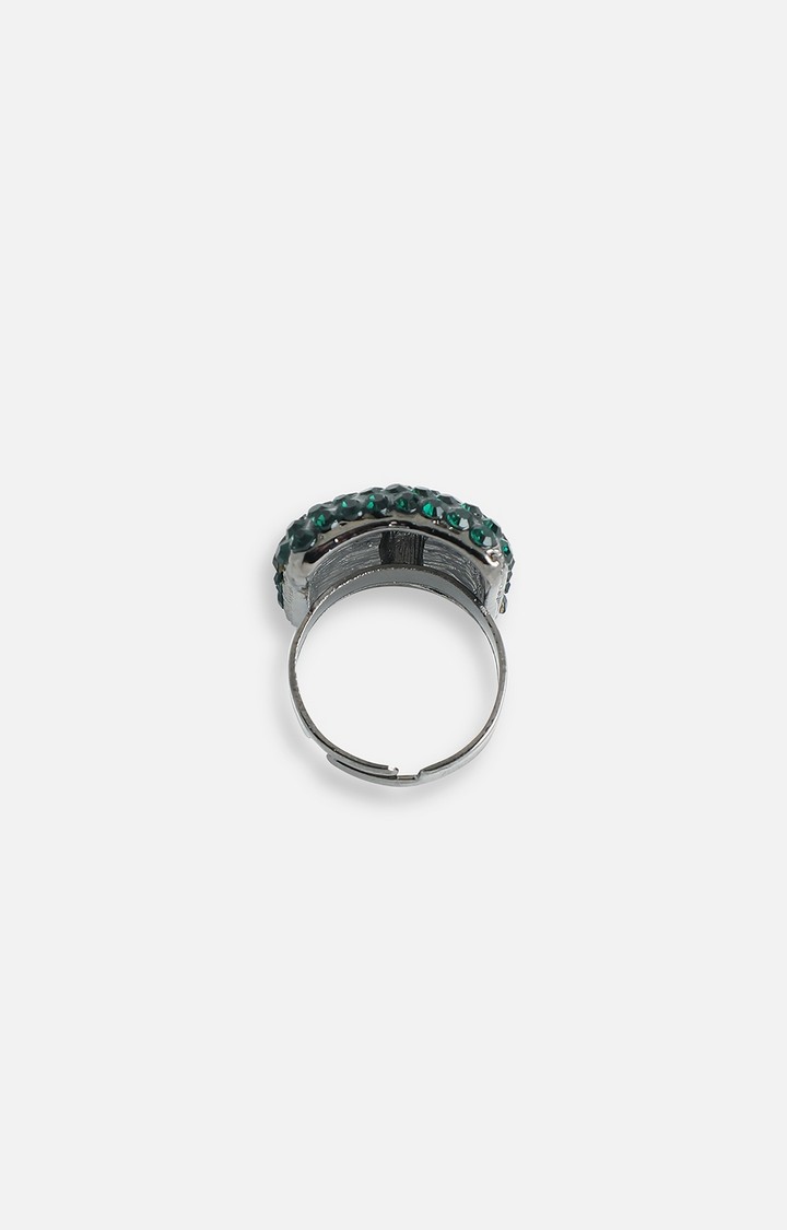 SOHI Silver-Plated Green Artificial-Stones Ring