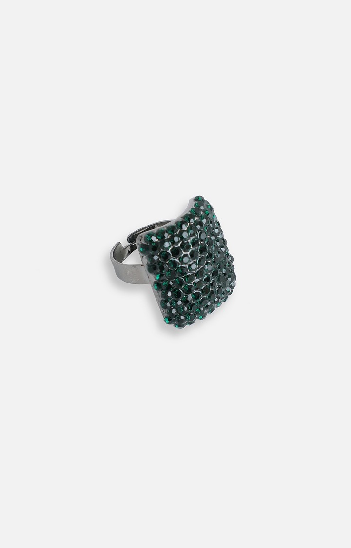 SOHI Silver-Plated Green Artificial-Stones Ring